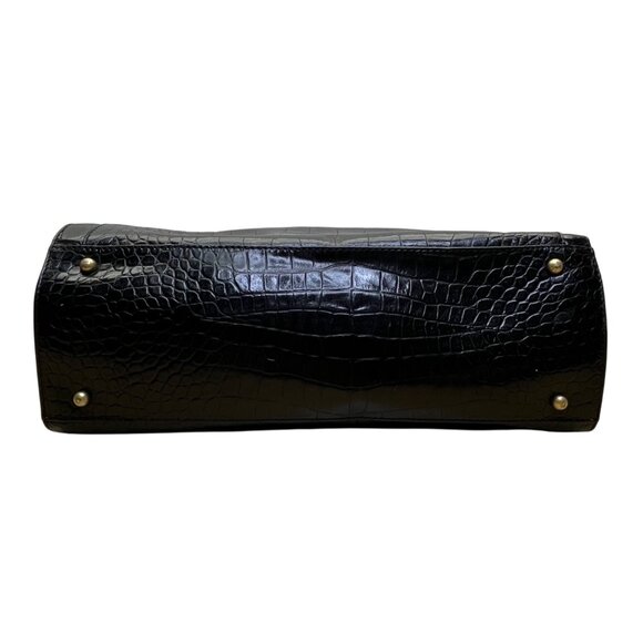 Adrienne Vittadini Women’s Black Leather Croc Embossed Tortoiseshell Top Handle - Picture 5 of 11
